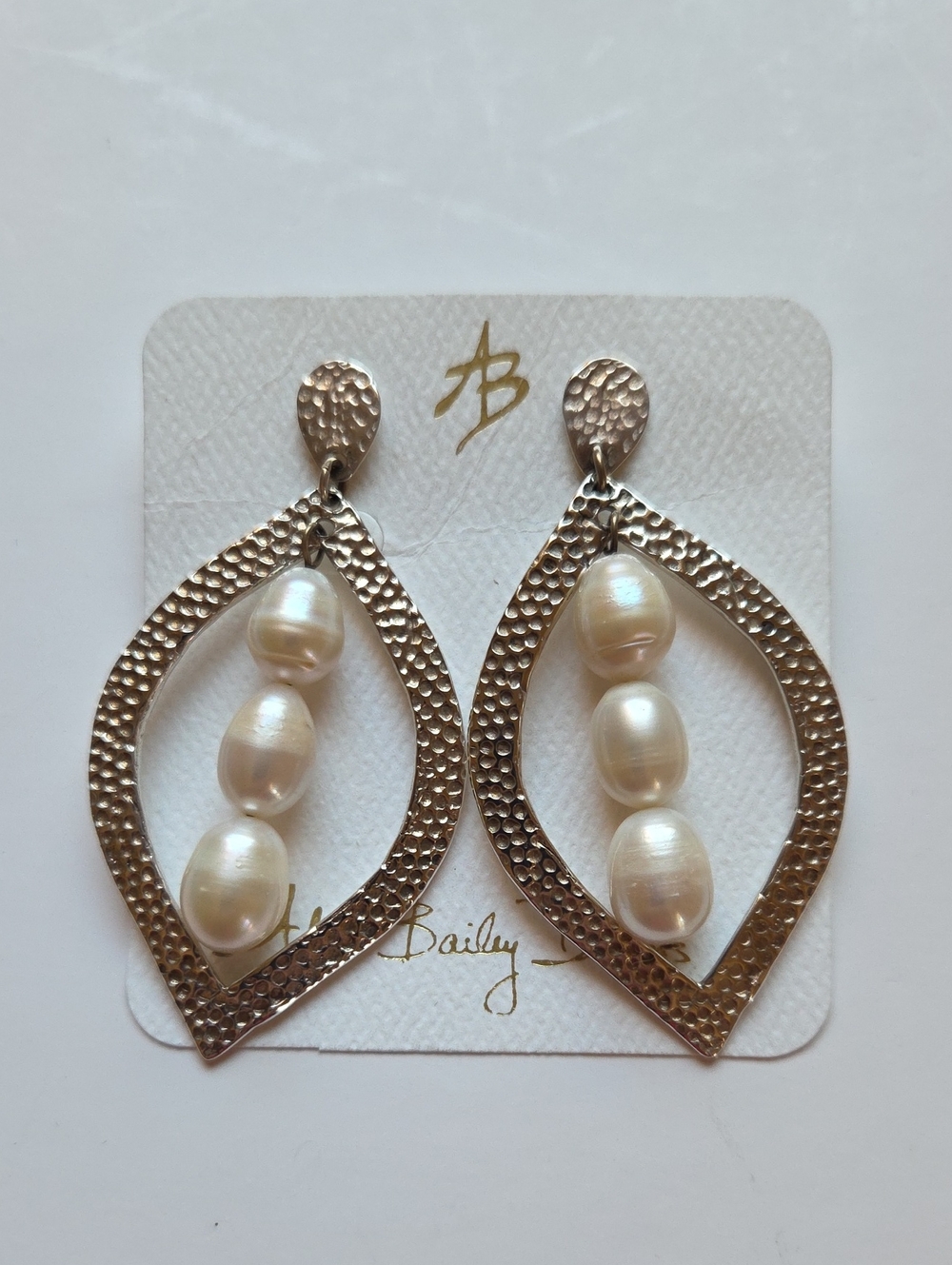 Silver-Tone Pearl Drop Frame Earrings
